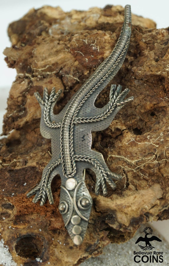 Vintage Sterling Silver Gecko Lizard Brooch Pin