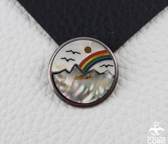 Vintage Mother of Pearl Sterling Silver Rainbow &… - image 1