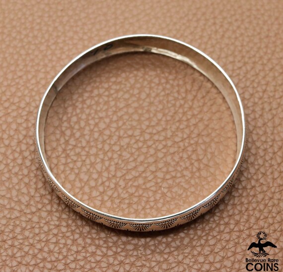 Bohemian Etched Pattern Silver Bangle Bracelet - image 8