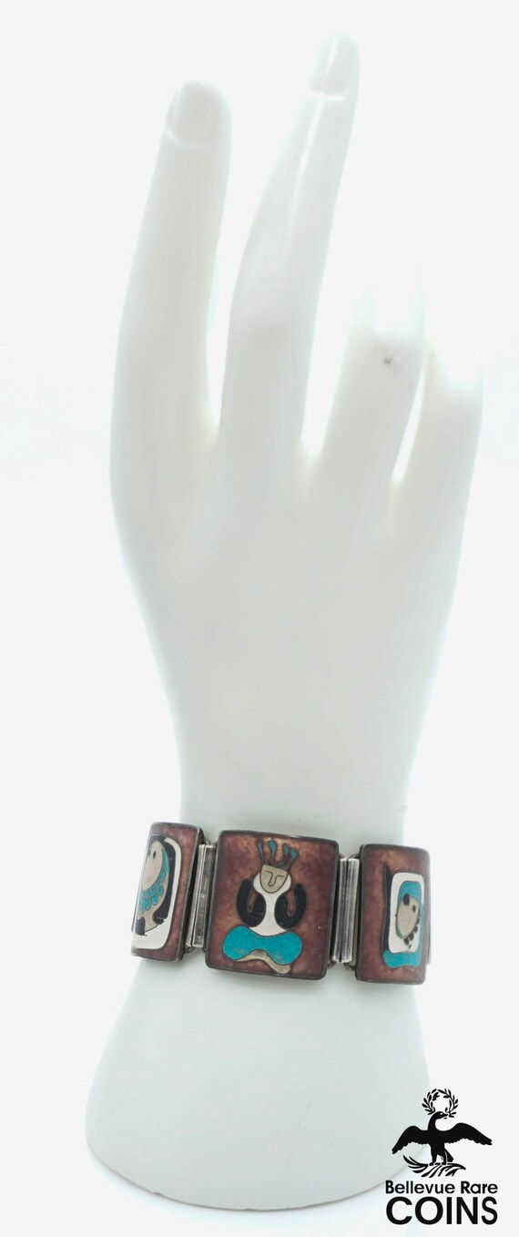 Vintage Native/ Western Silver & Ceramic Link Sto… - image 8