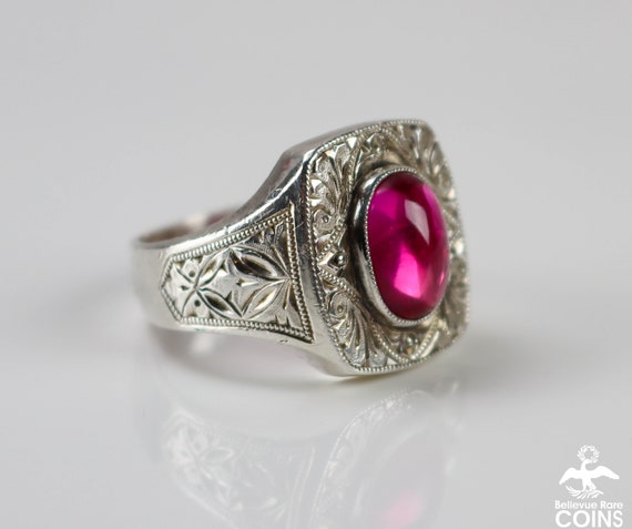 Pink Lab Rubellite Oval Cabochon & Sterling Silve… - image 3