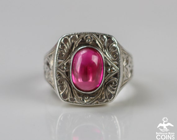 Pink Lab Rubellite Oval Cabochon & Sterling Silve… - image 1