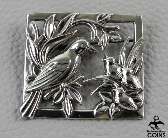 Coro Craft Sterling Silver Mother Bird & Chicks Vintage Brooch