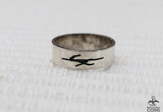 Silver Abstract Etched Ring Stackable Band - image 5