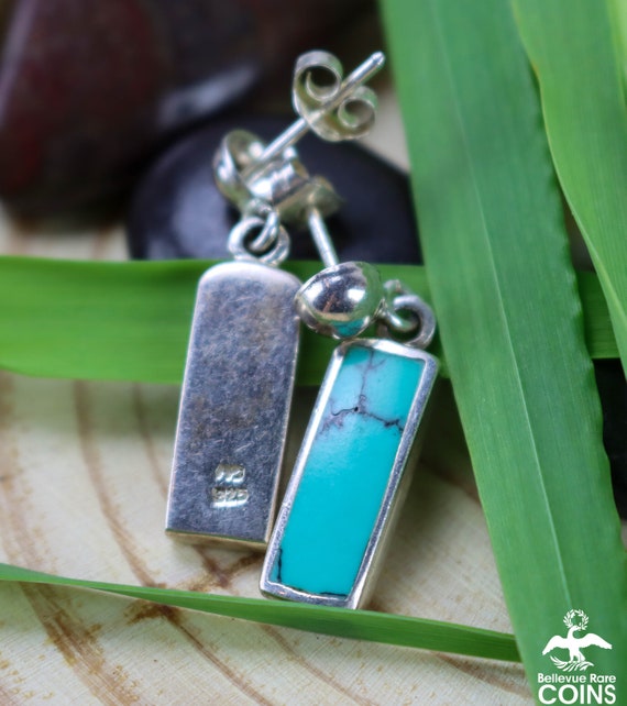 Signed MC Turquoise & Sterling Silver Rectangular… - image 5