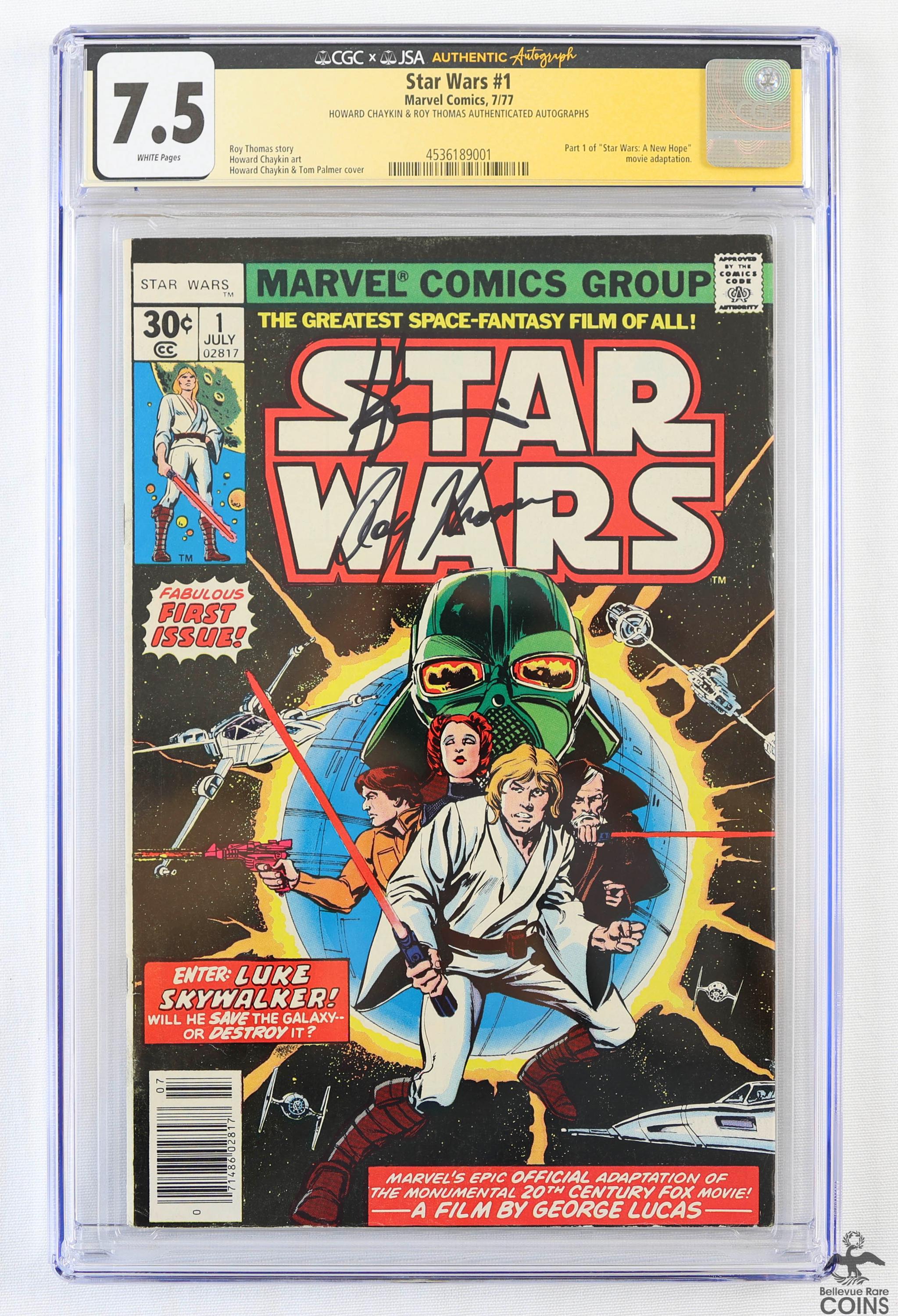 1977 Marvel Comics Star Wars #1 CGC 7.5 White Pages Signed H