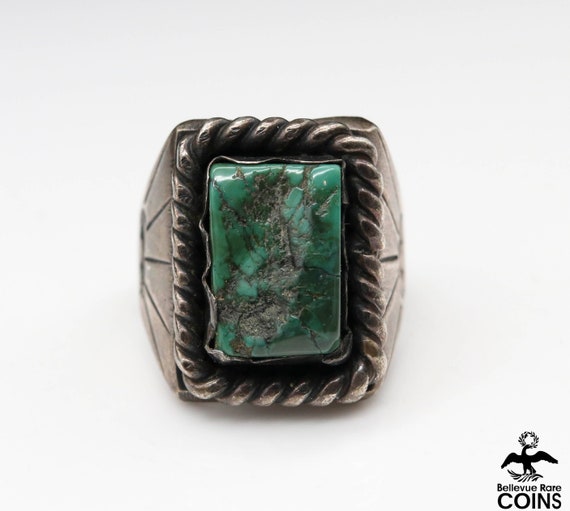 Southwestern Silver & Green Turquoise Vintage Sta… - image 1