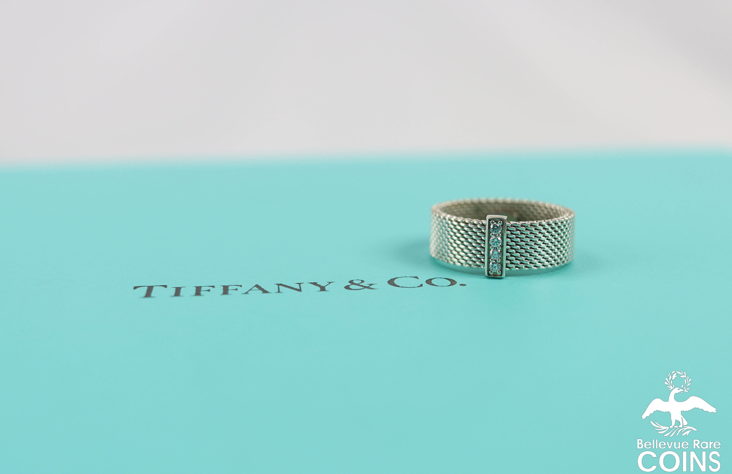 Size 4.5 Tiffany & Co Somerset 4 Diamond Ring Mesh Weave in Sterling Silver  | eBay