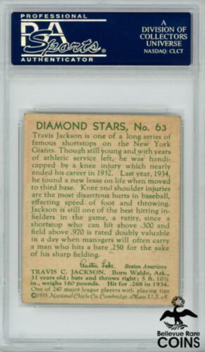 1935 Stonewall Jackson Diamond Stars #63 PSA Certified EX-MT 6 Baseball Card