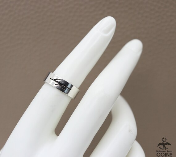 Silver Abstract Etched Ring Stackable Band - image 7