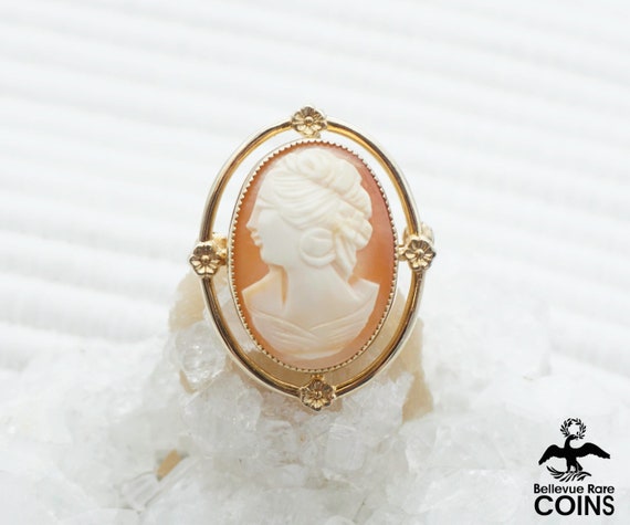 Vintage 14k Yellow Gold Carnelian Shell Carved Ma… - image 6