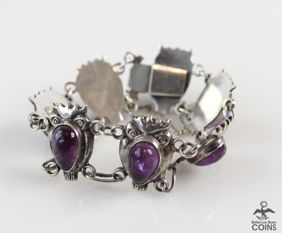 Art Nouveau Mexican Sterling Silver Owl Amethyst … - image 3