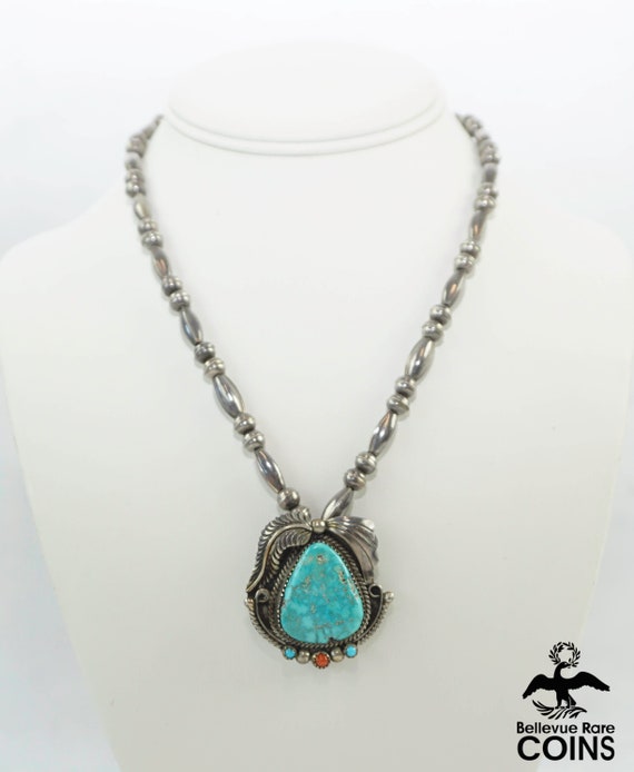 Southwestern Americana Silver Bead Necklace Turqu… - image 5
