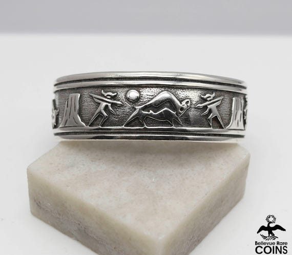 Native American Buffalo Hunter Sterling Silver Storyteller Cuff Bracelet