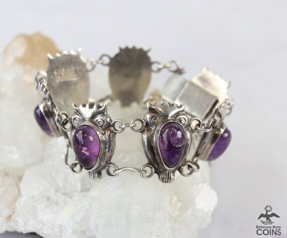 Art Nouveau Mexican Sterling Silver Owl Amethyst … - image 2