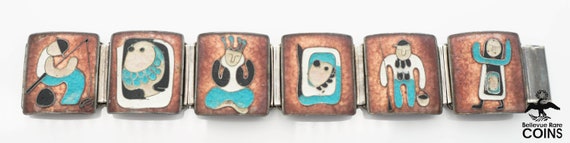 Vintage Native/ Western Silver & Ceramic Link Sto… - image 1