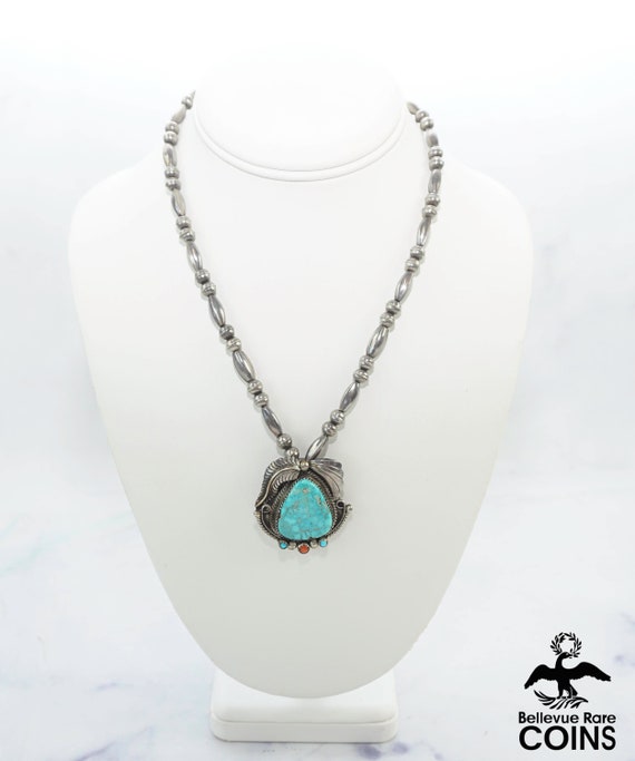Southwestern Americana Silver Bead Necklace Turqu… - image 4