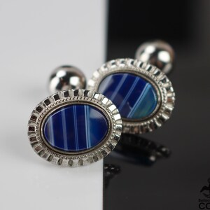Destino Sterling .925 Silver & Blue Agate Tile Square Cufflinks