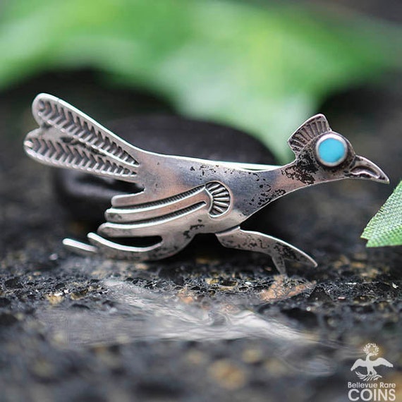 Vintage Southwestern Silver & Turquoise Figural R… - image 1