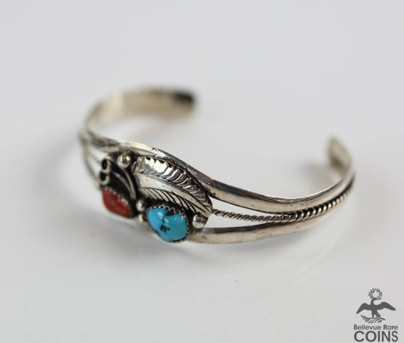 Southwestern Silver Turquoise Red Coral Cuff Brac… - image 6