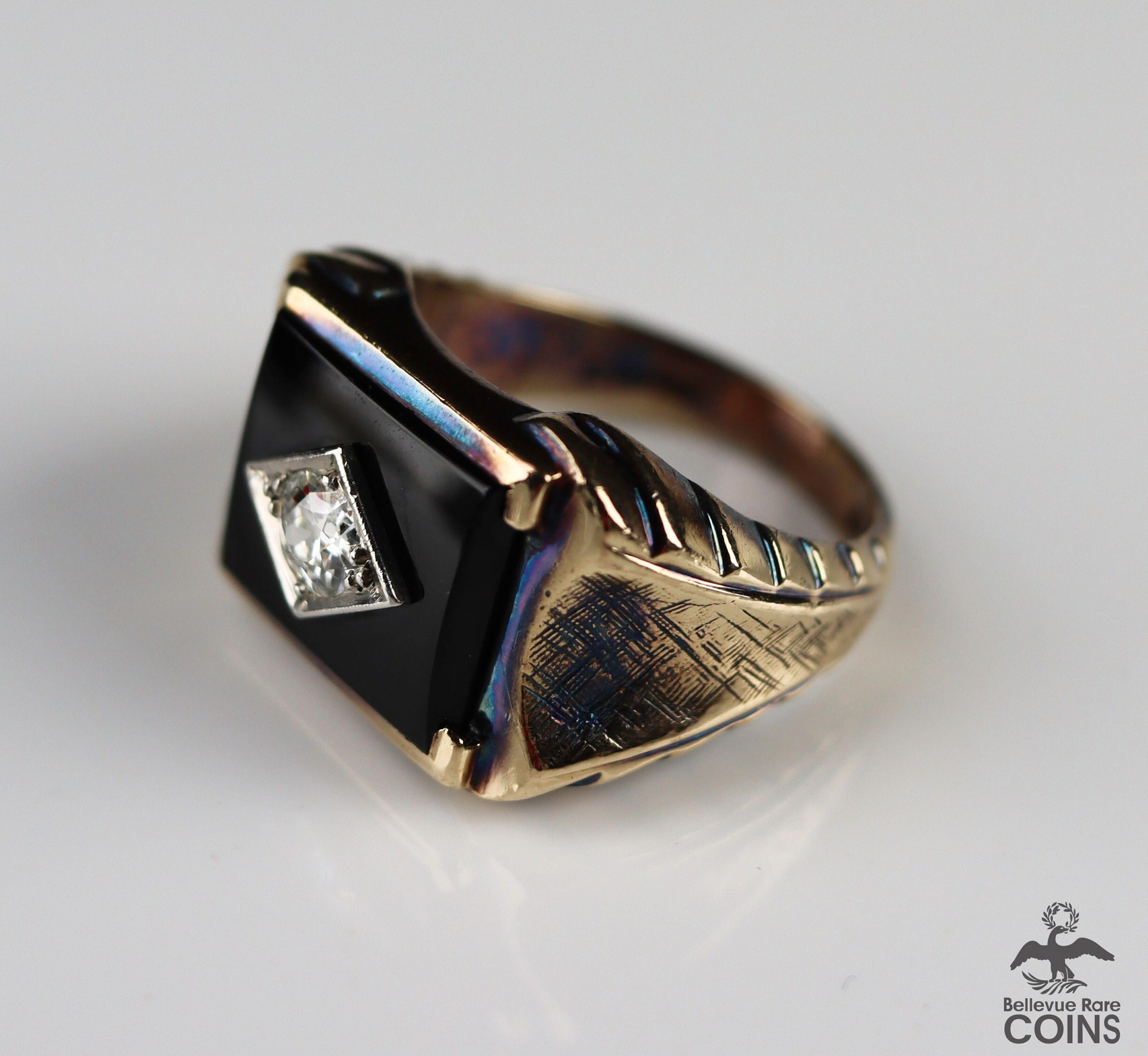 Vintage 0.30 CTW Diamond 10k Yellow Gold & Onyx Men's