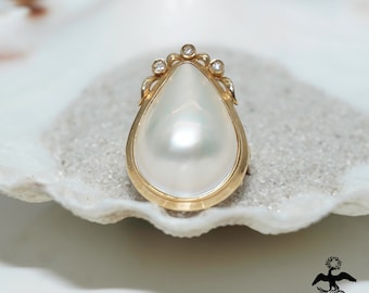 14k Yellow Gold Teardrop Mother of Pearl & 0.03 CTW Diamond Statement Ring