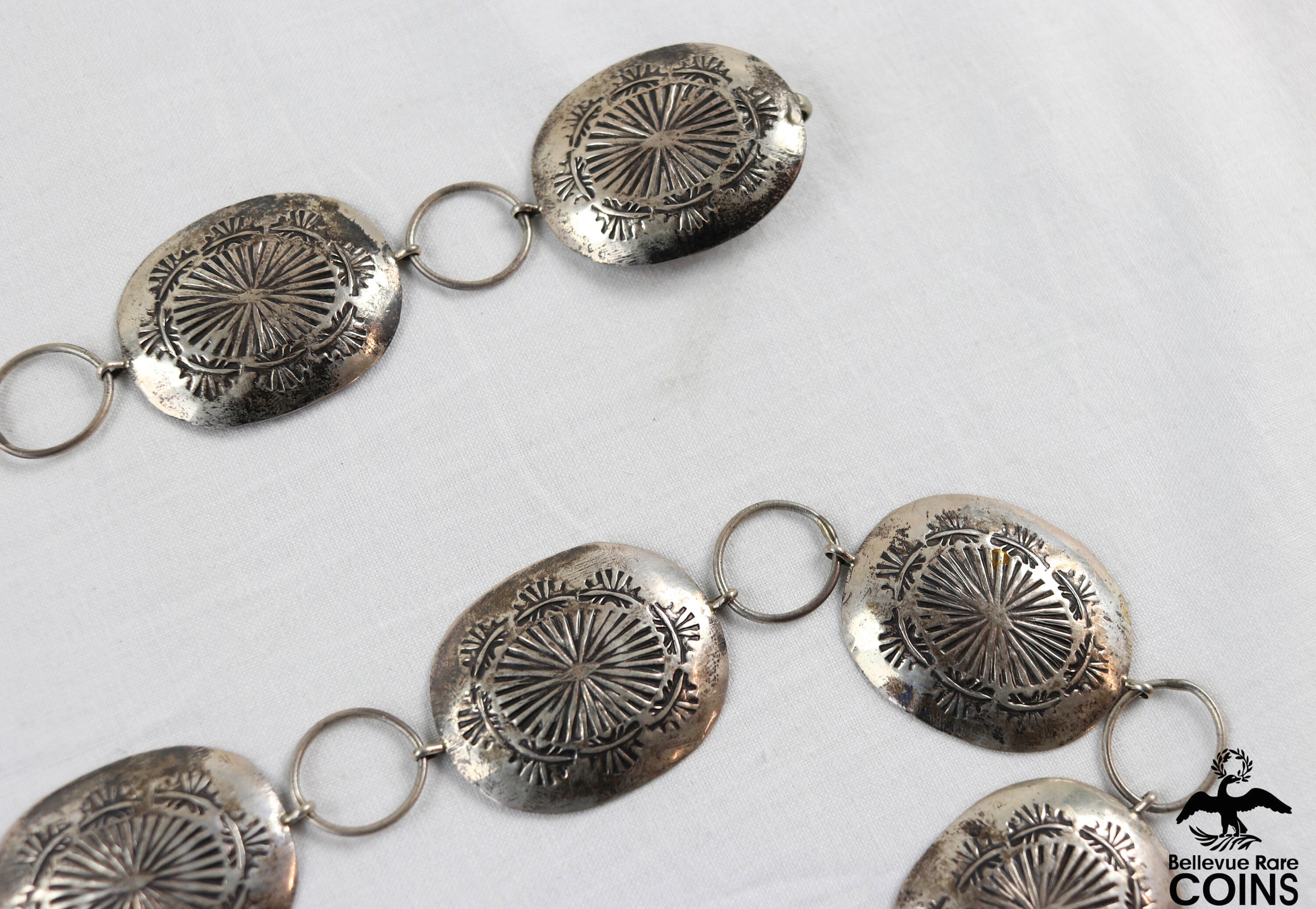 Vintage SILVEL Silver Embossed Link Belt Vintage 174g Stamped Sterling Silver Concho Link Belt 38  main image 4