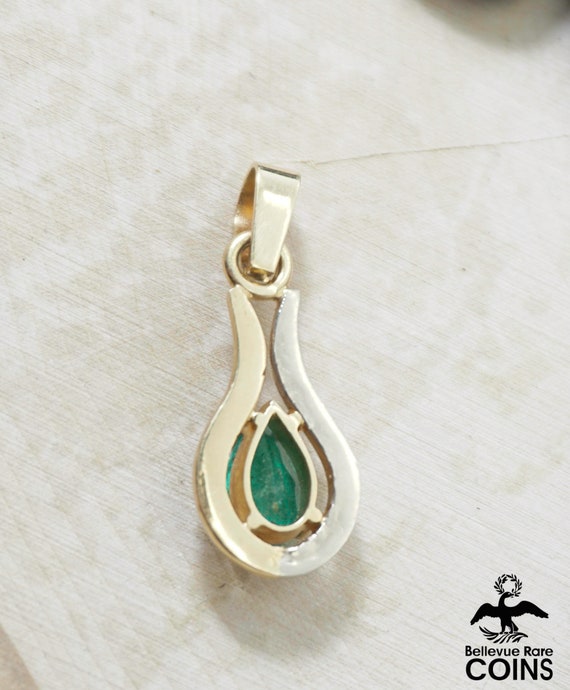 14k Yellow & White Gold Green Emerald Art Nouveau… - image 4