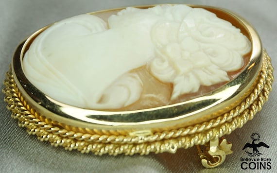 18k Yellow Gold Cameo Woman Floral Hair Victorian… - image 4