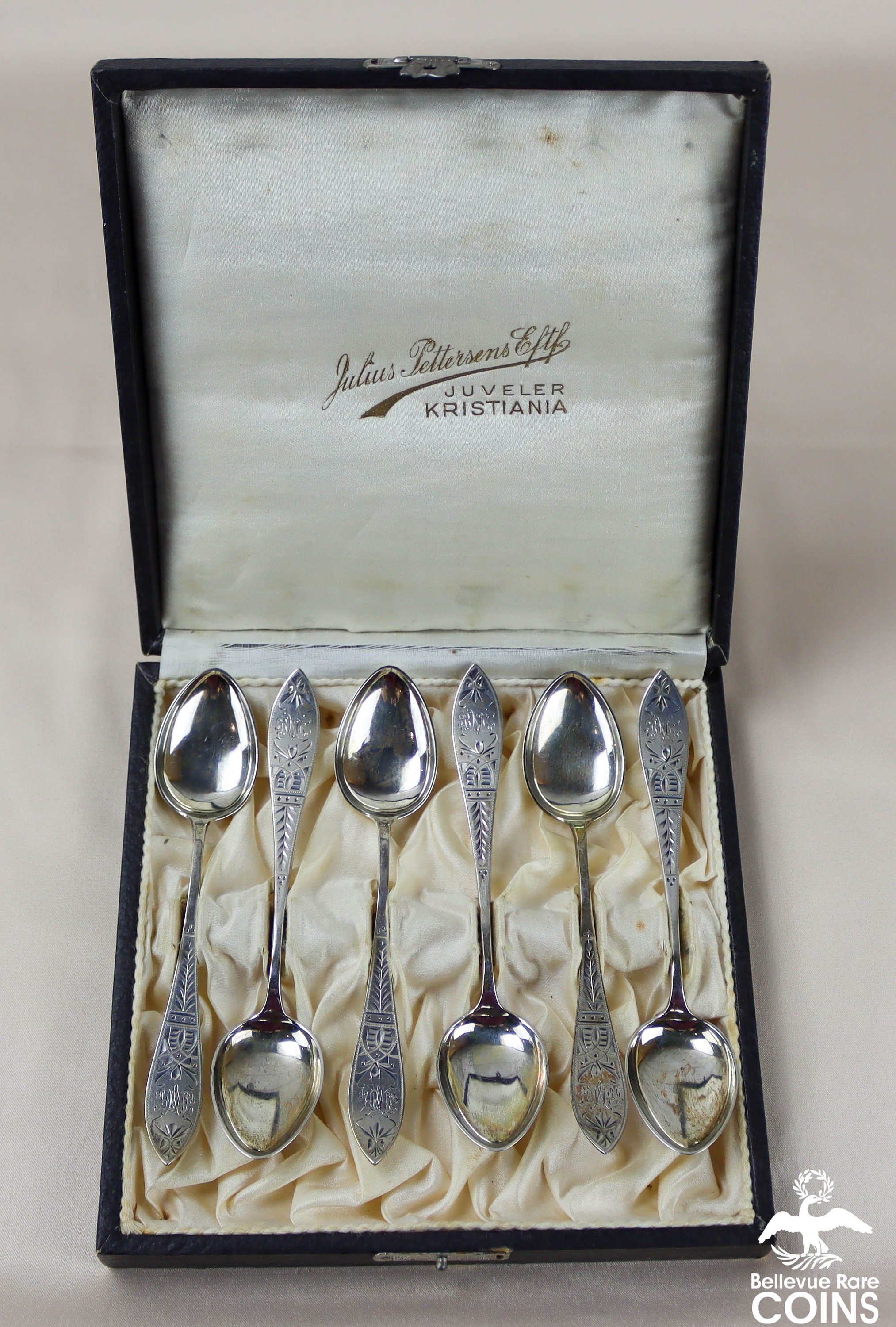 Set of 6: J. PETTERSEN 1910's Antique Norway Silver 830