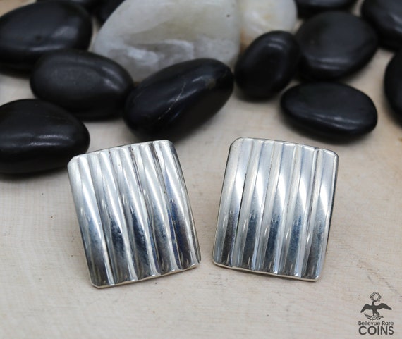 Native American Artie Yellowhorse Navajo Sterling Silver Patterned Stud Earrings