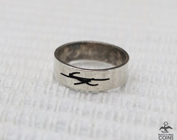 Silver Abstract Etched Ring Stackable Band - image 3