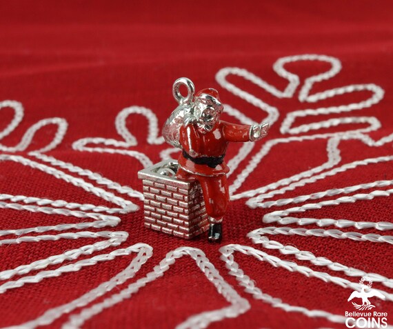 Silver Santa in Chimney Christmas Holiday Enamele… - image 4