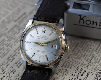 1951 Rolex Early Datejust 14K Yellow Gold SS Bubble Back Watch 6075
