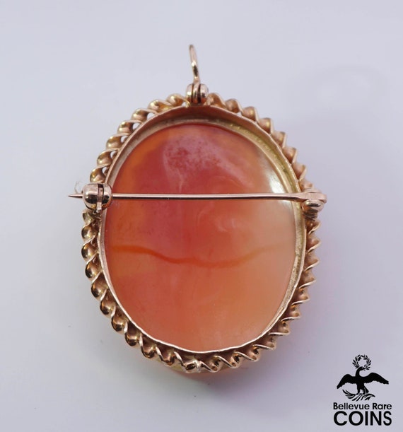 14k Yellow Gold Maiden Cameo Brooch Pendant - image 3