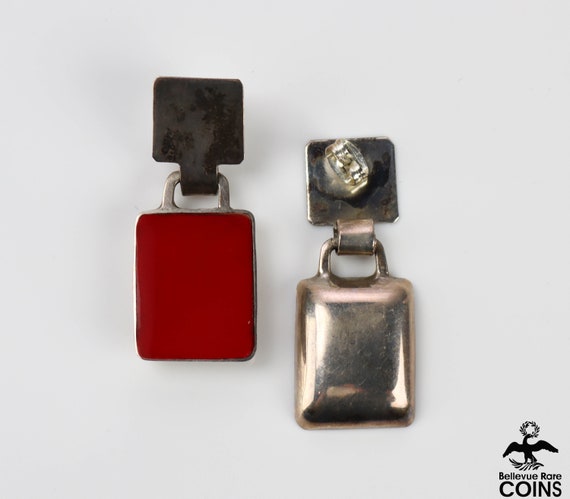 Vintage Red Square Tile & Silver Dangle Earrings - image 4