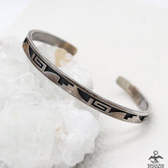 Rare Vintage Native American Hopi Sterling Silver Geomtric Bracelet Rare Vintage Native American Hopi Sterling Silver Geomtric Bracelet