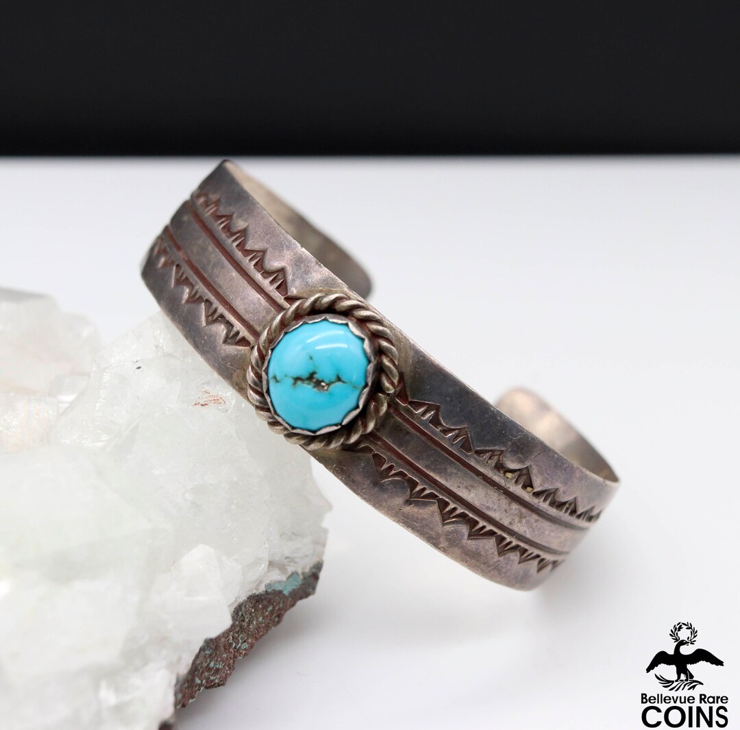 アクセサリー Vintage Navajo Turquoise Silver Bracelet Astounding Vintage Native American Navajo Blue Gem Turquoise