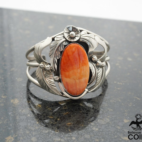 Native Irv Monte Navajo Sterling Silver & Orange-Red Agate Cuff Bracelet