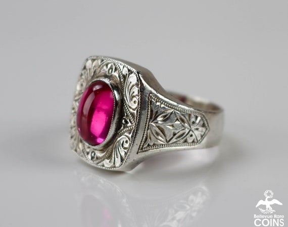 Pink Lab Rubellite Oval Cabochon & Sterling Silve… - image 2