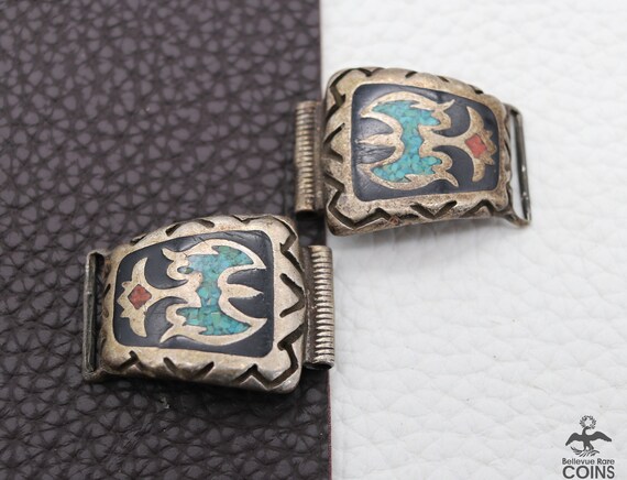 Southwestern Silver Turquoise & Red Coral Inlay W… - image 3