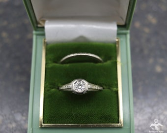 18k White Gold & 1/4 CTW Old European Cut Diamond Filigree Women's Engagement / Wedding Ring Art Deco Set