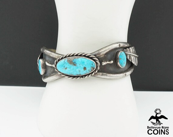 Vintage Southwestern Silver & Turquoise Three-Sto… - image 8