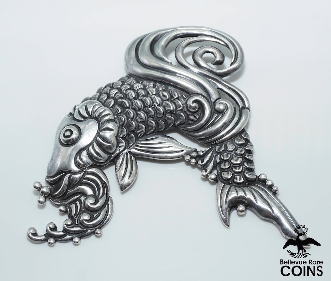 Rare Vintage Los Castillo Brooch Fish in Waves Brooch, Taxco Sterling Brooch #514C