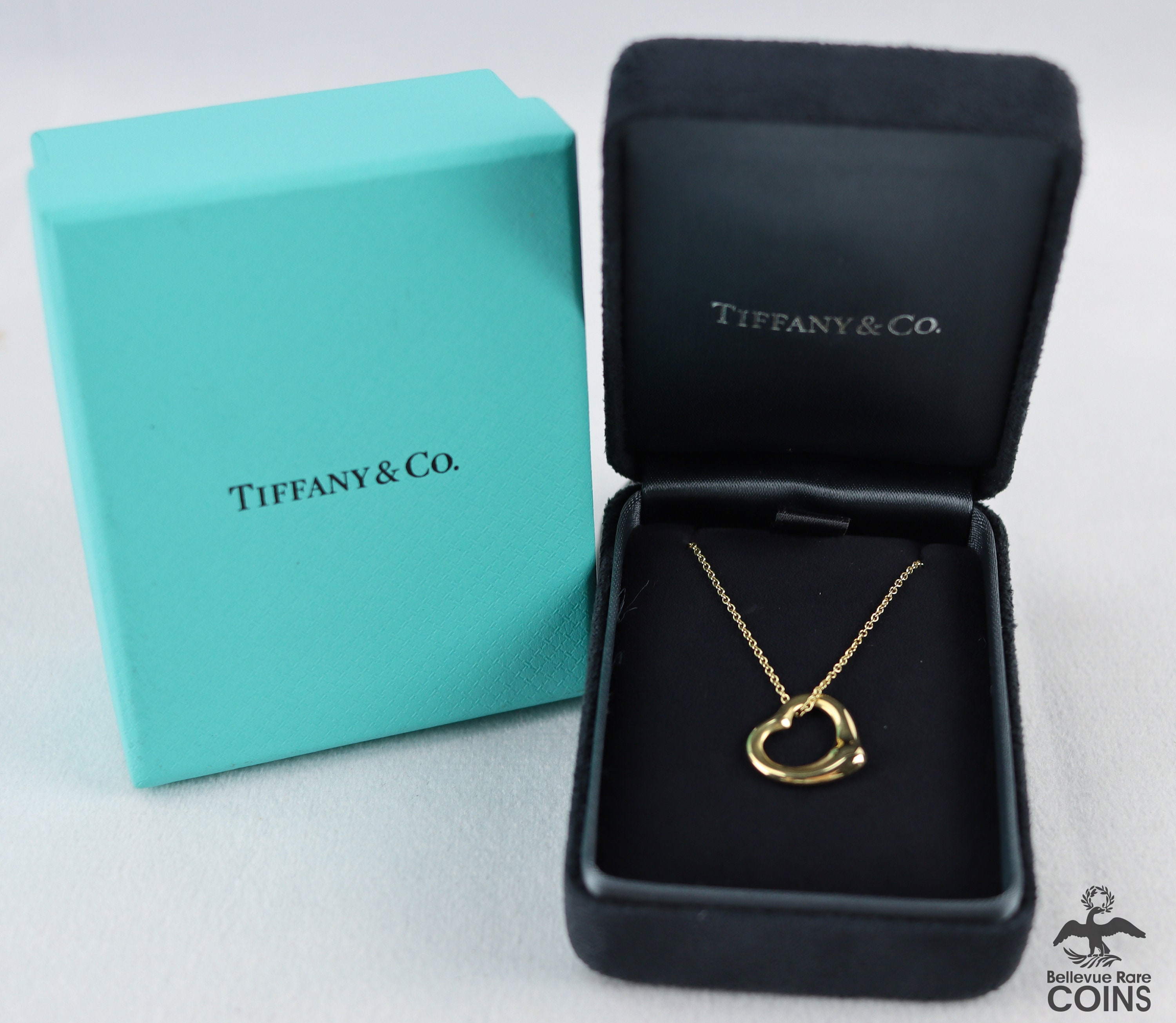 Tiffany & Co. 18K Yellow Gold Open Heart Pendant Chain W/box