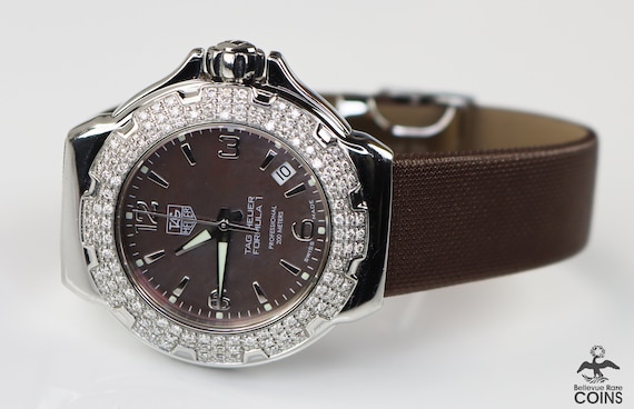 Tag Heuer Formula 1 Reloj profesional de cuarzo de 0 75 CTW con bisel de diamantes y esfera MOP de cuero marron para mujer con manual y COA WAC1217 Etsy Mexico