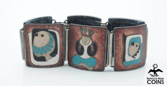 Vintage Native/ Western Silver & Ceramic Link Sto… - image 3