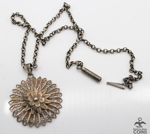 Fermoir Ancien Poisson Filigrane Floral - Or Blanc 10 Carats, Puce Diamant - Art Déco