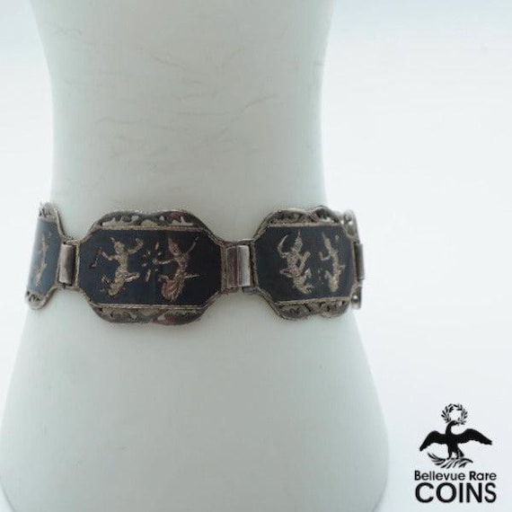 Vintage Siam God & Goddess Sterling Silver Niello Bracelet w/ Box