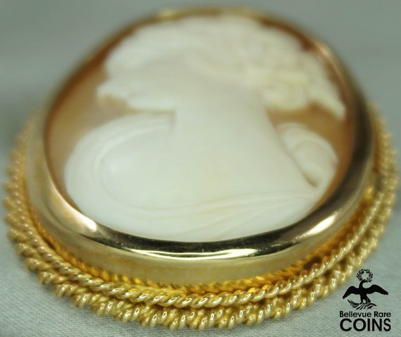 18k Yellow Gold Cameo Woman Floral Hair Victorian… - image 5